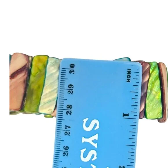 Vintage Abalone Mother-Of-Pearl Stretch Bracelet With Multicolor Shell Design - Picture 6 of 7